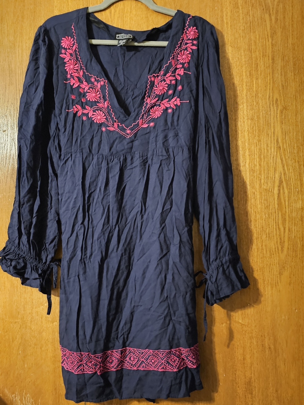 Angie Navy Dress with Hot Pink Embroidered Trim